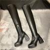 Botas elásticas acima do joelho botas femininas outono e inverno Nova plataforma plataforma fundo grosso botas finas salto alto botas de couro cano alto botas Knight