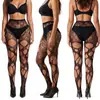Medias sexys de encaje rasgadas irregulares de red de pescado SHEIN para mujer sexy caliente, pantimedias negras caladas