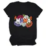 Nova Moda Verão Feminina Camiseta Mama Estampa Floral Estilosa Versátil Manga Curta Comércio Exterior