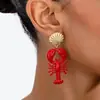 Venta Caliente Transfronteriza Serie Vida Marina Pendientes de Langosta Pintada de Rojo Pendientes de Concha Metálica Pendientes para Mujer