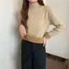 Tejido de cuello alto medio para mujer en otoño e invierno, Tejido todo en uno estilo terciopelo con forro polar y engrosado, Top cálido para usar debajo