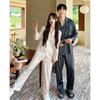 Pijama de Pareja para Mujer de Verano de Seda de Hielo Seda Manga Larga Plateado Traje Simple Primavera y Otoño Estilo Lujo Accesible Ropa Cómoda para el Hogar