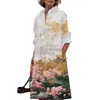 2025 Nuevo Vestido Camisa Largo Estampado Floral para Mujer Holgado Casual Cuadros Talla Grande
