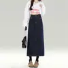 Falda de Mezclilla Azul Denim de Cintura Alta para Mujer 2025 Tendencia Versátil Nuevo Otoño Longitud Media Estilizadora Ceñida a la Cadera