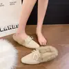 Pantuflas de felpa cálidas estilo retro con lazo, suela gruesa y punta cerrada, tendencia 2026