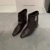 2026 Fivela de Cinto Botas de Bico Quadrado Botas de Tornozelo de Solado Macio Estilo Western Outono Salto Bloco Couro Macio Pernas de Calça Aumento Interno da Altura Retrô Feminino