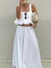 Conjunto de Chaleco Blanco de Algodón Lino Estilo Resort Europeo y Americano para Mujer Verano 2026 Casual Holgado Falda con Dobladillo Amplio Conjunto de Dos Piezas