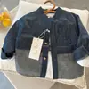 Jaqueta Infantil 2026 Olhos Apertados Outono Novidades Unissex Kids Jaqueta Jeans Retrô Bebê Gola Redonda Camisa Color Block