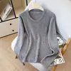 Camisa Básica Elegante com Gola para Outono/Inverno 2026 para Mulheres, Blusa Espessa Estilosa, Suéter de Tricô de Manga Longa com Decote Baixo