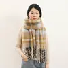 Bufanda de Mohair a Cuadros Nueva 2025 para Mujer Otoño e Invierno Imitación Cachemir Chal Cálido Bufanda Gruesa Versátil Estilo de Lujo Accesible