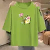 E-commerce Transfronteiriço Mãe Meia-idade e Idosos Camiseta de Manga Sete Pontos Solta Tamanho Grande Meninas Cheinhas Cobertura de Barriga Esconder Gordura Emagrecimento Top de Manga Curta