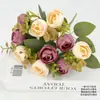 10 Galhos de Flor Artificial de Botão de Chá Estilo Europeu para Decoração de Casamento, Decoração de Casa, Enfeites de Flores Artificiais, Adereços de Fotografia