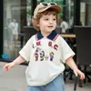 Camiseta de Manga Corta con Bordado de Oso Lindo y Bloques de Color, Popular en Verano, para Niños y Niñas, Corte Holgado, Camiseta Polo, Top