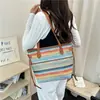 Bolsa tejida de arcoíris popular de verano 2026 nuevo modelo bolsa de playa para vacaciones bolsa de trabajo bolsa de playa de paja para ocio al aire libre