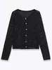 Suéter de Punto Cardigan con Cuello Redondo, Hilo Metálico de Flores, para Mujer, Otoño e Invierno, de un Solo Pecho, Manga Larga, Estilo Europeo y Americano, Nuevo Estilo Transfronterizo