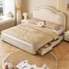 Estilo creme cama de princesa cama moderna minimalista nuvem pequeno apartamento menina cama infantil armazenamento cama de couro quarto principal cama de casal