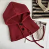 Chapéu balaclava de inverno feminino, chapéu quente estilo ins coreano, aquecedor de pescoço, cachecol, proteção de orelha integrada, xale de tricô