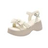 Sandalias de plataforma con lazo estilo Chanel para mujer, atuendo de verano, falda estilo hada retro, zapatos romanos con aumento de altura pequeño