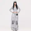 Nuevos Pantalones Largos Grises con Cordón, Estilo Street Dance de Moda, Estampado de Pantalla con Diseño Desgastado, Hip-Hop, Pantalones Deportivos Retro para Street Jazz