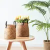 Cesta de Almacenamiento Tejida a Mano de Paja Nueva Set Creativo de Macetas Cesta para Arreglos Florales Cesta Redonda Pequeña Cesta de Almacenamiento Cesta de Regalo