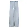 Jeans casuales relajados largos de pierna ancha, con cordón, cintura elástica, lavado azul claro, corte holgado, caída suave, con dobladillo, para hombres y mujeres