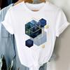 Atacado estação primavera e verão figura geométrica tamanho grande feminino retrô desenhos animados letras camiseta branca feminina