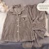 Pijama Feminino Lã Coral Outono Desenho Animado Fofo Flanela Feminina Coreano Espessado Cardigan Conjunto de Roupa para Casa de Inverno
