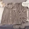 Terciopelo de Coral Otoño Lindo Dibujos Animados Mujer Franela Cálido Pijama Engrosado Cárdigan Invierno Estudiante Ropa de Casa Conjunto