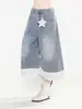 Shorts de Mezclilla de Moda con Lunares y Bloques de Color para Mujer, Verano, Ajuste Holgado, Versátil, Casual, Pierna Ancha, Cortos