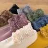 Calcetines gruesos DeRong para otoño e invierno con ribete de encaje, calcetines invisibles tipo botín para mujer, huecos, cálidos, antideslizantes de silicona, que no aprietan los pies