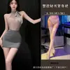 Lingerie Sexy, Vestido Bodycon Sedutor Estilo Secretária, Uniforme Provocante Puro Desejo, Conjunto de Camisola Transparente, Gola Halter para Mulheres
