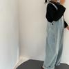 Gl-Kids Estilo Coreano Otoño Nuevo Peto de Mezclilla con Abertura Lateral para Niños Unisex Holgado Versátil Pantalones de Pierna Ancha
