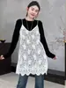 Vestido Camisola de Encaje Calado Nuevo para Mujer Primavera Temprana 2026, Vestido Camisola Casual Versátil de Capas Adelgazante de Longitud Media