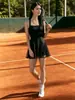 Vestido de tenis para mujer, secado rápido, anti-exposición, con copas en el busto, nailon-spandex, transpirable, adecuado para yoga y Pilates, vestido deportivo de tenis