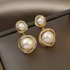 Aretes de Perlas Francesas para Mujer Diseño de Nicho Coreano de Moda Lujo Ligero Sensación de Alta Gama Tachuelas Personalidad Colgantes Retro Joyería para Orejas