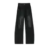 Marca de moda 2026 Otoño Nuevos Jeans Americanos Patchwork Deconstruidos Pierna Curva para Hombre High Street Pantalones Largos de Pierna Ancha
