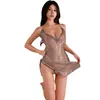Talla Extra Puro Deseo Corte Cut Out Seda Brillante Cuello Halter Sexy Falda que Cubre la Cadera Espalda Descubierta Falda de Tirantes Lencería Sexy Pijama para Discoteca