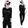 Conjunto deportivo casual de dos piezas con estampado de letras y bloques de color para primavera y otoño, sudadera de manga larga y pantalones de chándal, conjunto de dos piezas al por mayor