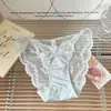 Doce Rosa~Nova calcinha sexy de renda estilo francês com fenda alta, design vazado e forro 100% algodão para mulheres