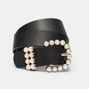 Nuevo cinturón negro para mujer con anillo de hebilla de perlas, cinturón diario versátil con incrustaciones de diamantes de imitación para mujer, directo de fábrica transfronterizo