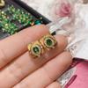 Pintura al óleo vintage de camelia Pendientes de pavo real esmeralda Pendientes colgantes de borla larga y exagerada con incrustaciones de diamantes