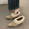 Sapatos de pelúcia estilo francês, bico fino, forrados com fleece, sapatos de algodão estilo Birkenstock femininos, nova coleção outono/inverno, mocassins de salto alto, sapatilhas quentes e fofas
