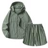 Ropa de Protección Solar Traje de Secado Rápido para Hombres y Mujeres, Pantalones Cortos para Deportes al Aire Libre, Ropa de Piel Transpirable con Sensación de Hielo Juego de Dos Piezas, Transpirable con Sensación de Hielo