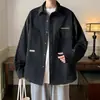 Chamarra tipo camisa de trabajo abierta para hombre de primavera y otoño, estilo Hong Kong, talla grande, corte holgado, algodón puro, elegante chamarra tipo camisa de manga larga