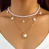 Joyería Transfronteriza, Collares de Perlas Modernos y Elegantes, Collares en Capas de Estrellas de Mar Estilo Vacaciones en la Playa, Accesorios de Conchas