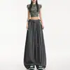 Pantalones casuales elegantes de pierna recta para mujer, de tiro alto, con puños, corte holgado, adelgazantes, estilo callejero americano, color gris, de corte A, pierna ancha