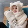 Chapéu e Cachecol Quentinhos de Orelha de Raposa Tudo-em-Um Feminino Inverno Pelúcia Espessado Ciclismo À Prova de Frio Quente à Prova de Vento Proteção para Orelhas Chapéu