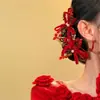 Nuevo Estilo Chino Estilo Coreano Pinza para el Pelo de Novia con Lazo Tocado Fruta Roja Clip Lateral con Perlas Hecho a Mano Accesorios para el Cabello