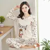 Pijama Longo Estilo Coreano Explosões Manga Longa Feminino Primavera e Outono Manga Longa Fino Gola Redonda Fofo Traje Estudante Traje para Casa
