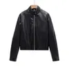 Exportación Transfronteriza Ropa de Mujer Otoño e Invierno 2025 Estilo Europeo y Americano Cuello Alto Cremallera Chaqueta de Piel Sintética Chaqueta para Mujer F79655